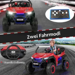 2 Sitzer Kinderauto mit 2,4G Fernbedienung 12V Kinder UTV mit Musik und Scheinwerfer 118 x 74 x 71 cm