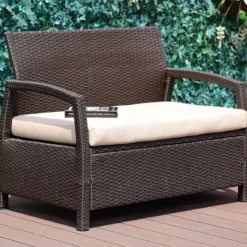 2-Sitzer Rattan Gartenbank Outdoor Lounge Sitzbank Braun 108 x 64 x 84 cm