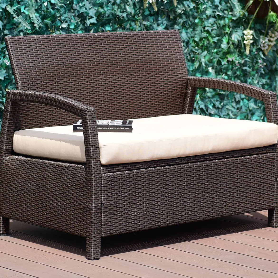 2-Sitzer Rattan Gartenbank Outdoor Lounge Sitzbank Braun 108 x 64 x 84 cm