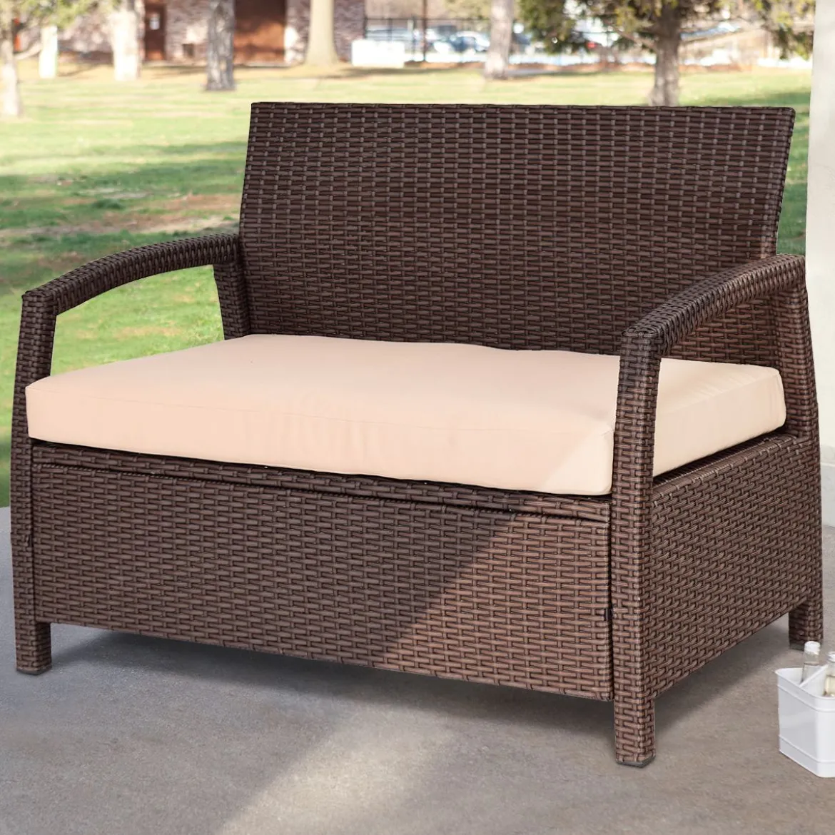 2-Sitzer Rattan Gartenbank Outdoor Lounge Sitzbank Braun 108 x 64 x 84 cm