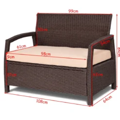 2-Sitzer Rattan Gartenbank Outdoor Lounge Sitzbank Braun 108 x 64 x 84 cm