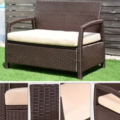 2-Sitzer Rattan Gartenbank Outdoor Lounge Sitzbank Braun 108 x 64 x 84 cm