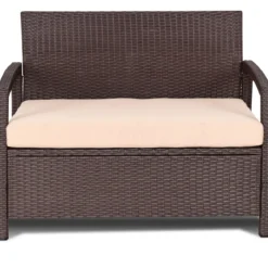 2-Sitzer Rattan Gartenbank Outdoor Lounge Sitzbank Braun 108 x 64 x 84 cm