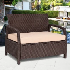 2-Sitzer Rattan Gartenbank Outdoor Lounge Sitzbank Braun 108 x 64 x 84 cm
