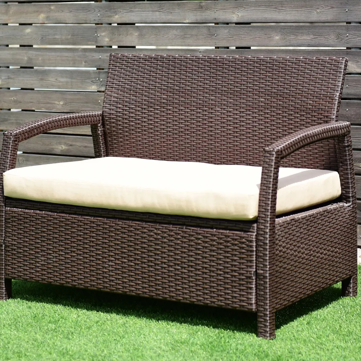 2-Sitzer Rattan Gartenbank Outdoor Lounge Sitzbank Braun 108 x 64 x 84 cm