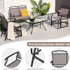 2-Sitzer Schaukelbank mit Couchtisch Balkonmöbel-Set Gartenbank aus Textilene
