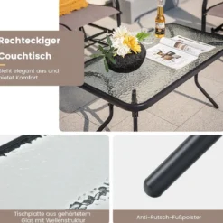 2-Sitzer Schaukelbank mit Couchtisch Balkonmöbel-Set Gartenbank aus Textilene