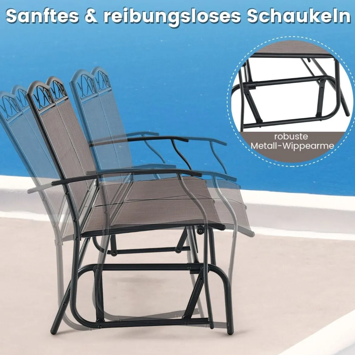 2-Sitzer Schaukelbank mit Couchtisch Balkonmöbel-Set Gartenbank aus Textilene