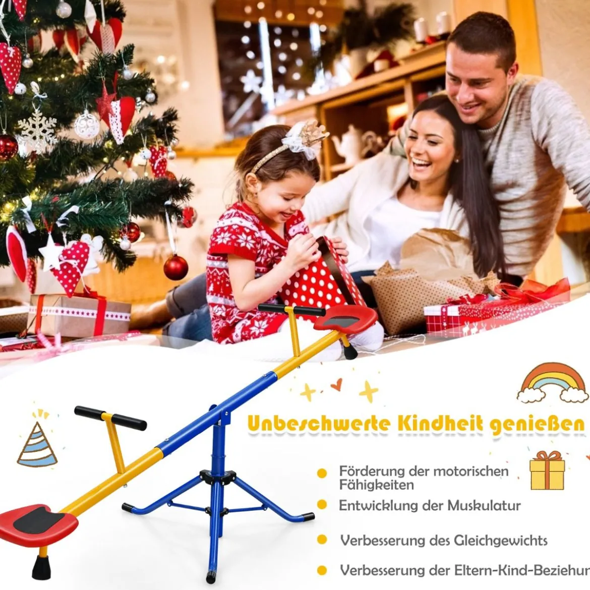 2 Sitzer Schaukelwippe Kinderwippe Metall Karussellwippe Schwenkbare Wippe 182 x 29 x 86 cm Bunt