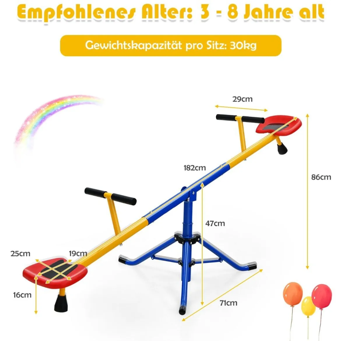 2 Sitzer Schaukelwippe Kinderwippe Metall Karussellwippe Schwenkbare Wippe 182 x 29 x 86 cm Bunt