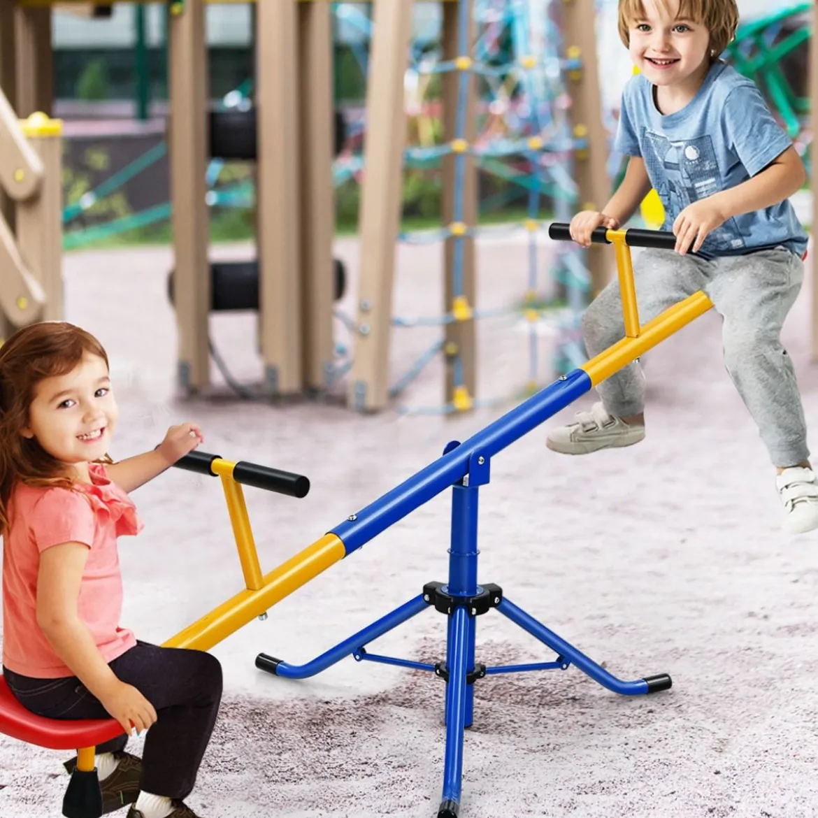 2 Sitzer Schaukelwippe Kinderwippe Metall Karussellwippe Schwenkbare Wippe 182 x 29 x 86 cm Bunt