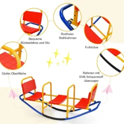 3 Sitzer Schaukelwippe Kinderwippe mit Griffen belastbar Kinderwippe Metall 136 x 39 x 60 cm Bunt