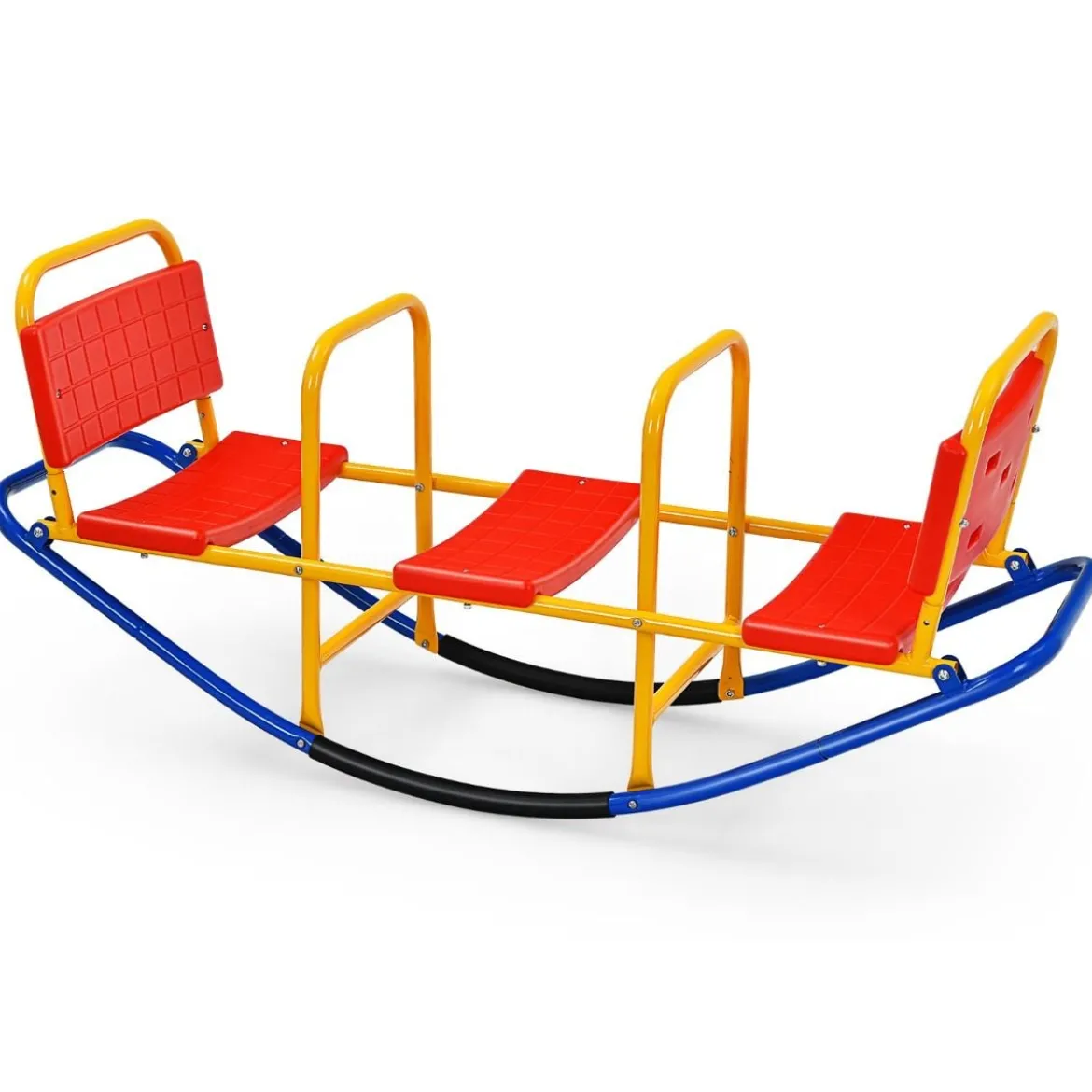 3 Sitzer Schaukelwippe Kinderwippe mit Griffen belastbar Kinderwippe Metall 136 x 39 x 60 cm Bunt
