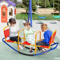 3 Sitzer Schaukelwippe Kinderwippe mit Griffen belastbar Kinderwippe Metall 136 x 39 x 60 cm Bunt