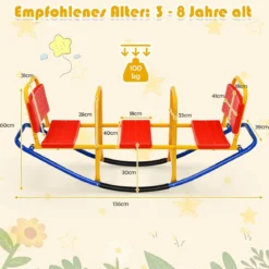 3 Sitzer Schaukelwippe Kinderwippe mit Griffen belastbar Kinderwippe Metall 136 x 39 x 60 cm Bunt