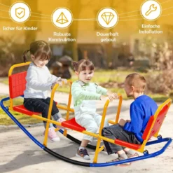 3 Sitzer Schaukelwippe Kinderwippe mit Griffen belastbar Kinderwippe Metall 136 x 39 x 60 cm Bunt