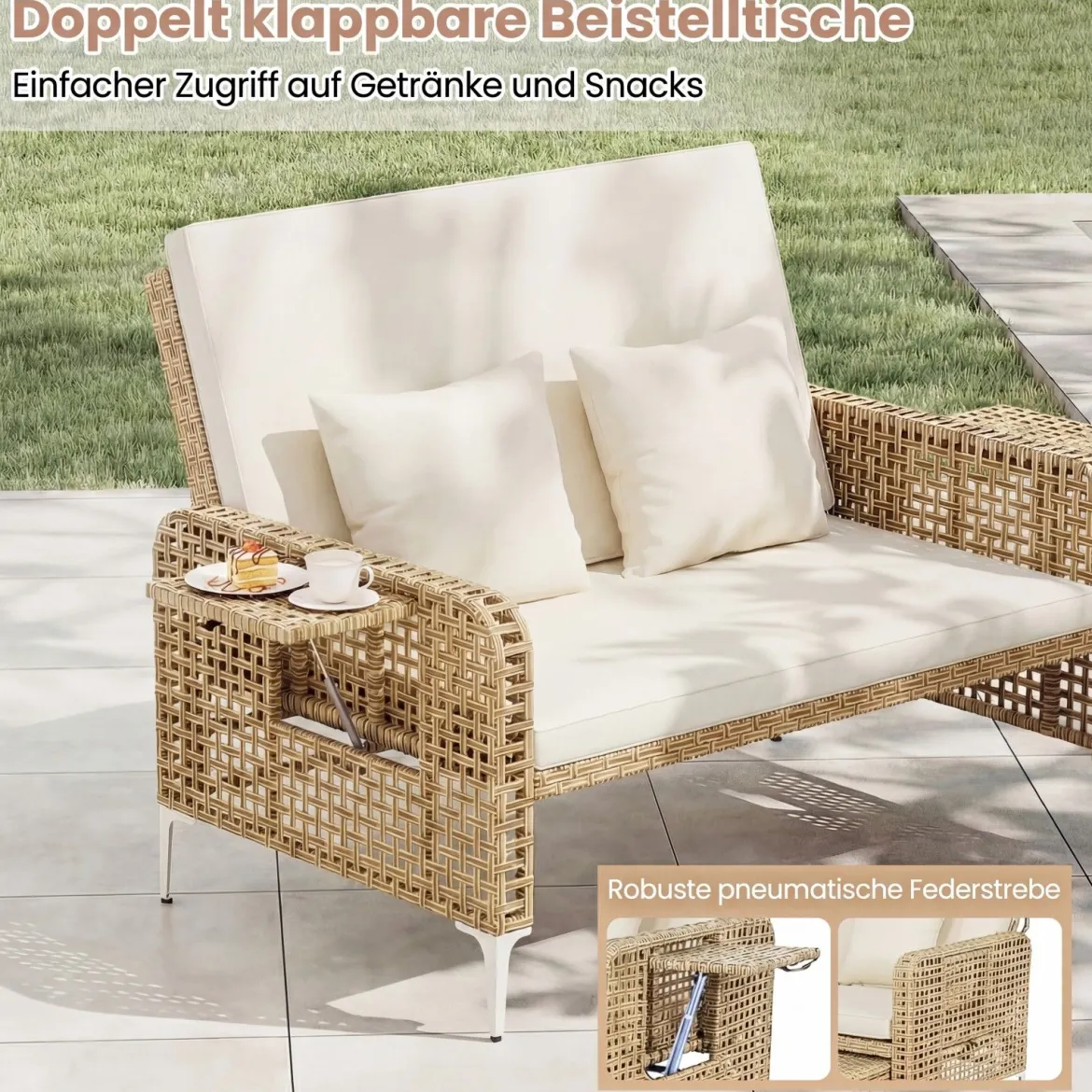 2-Sitzer-Schlafsofa Tagesbett mit Stauraum-Ottomane verstellbare Rückenlehne Beige