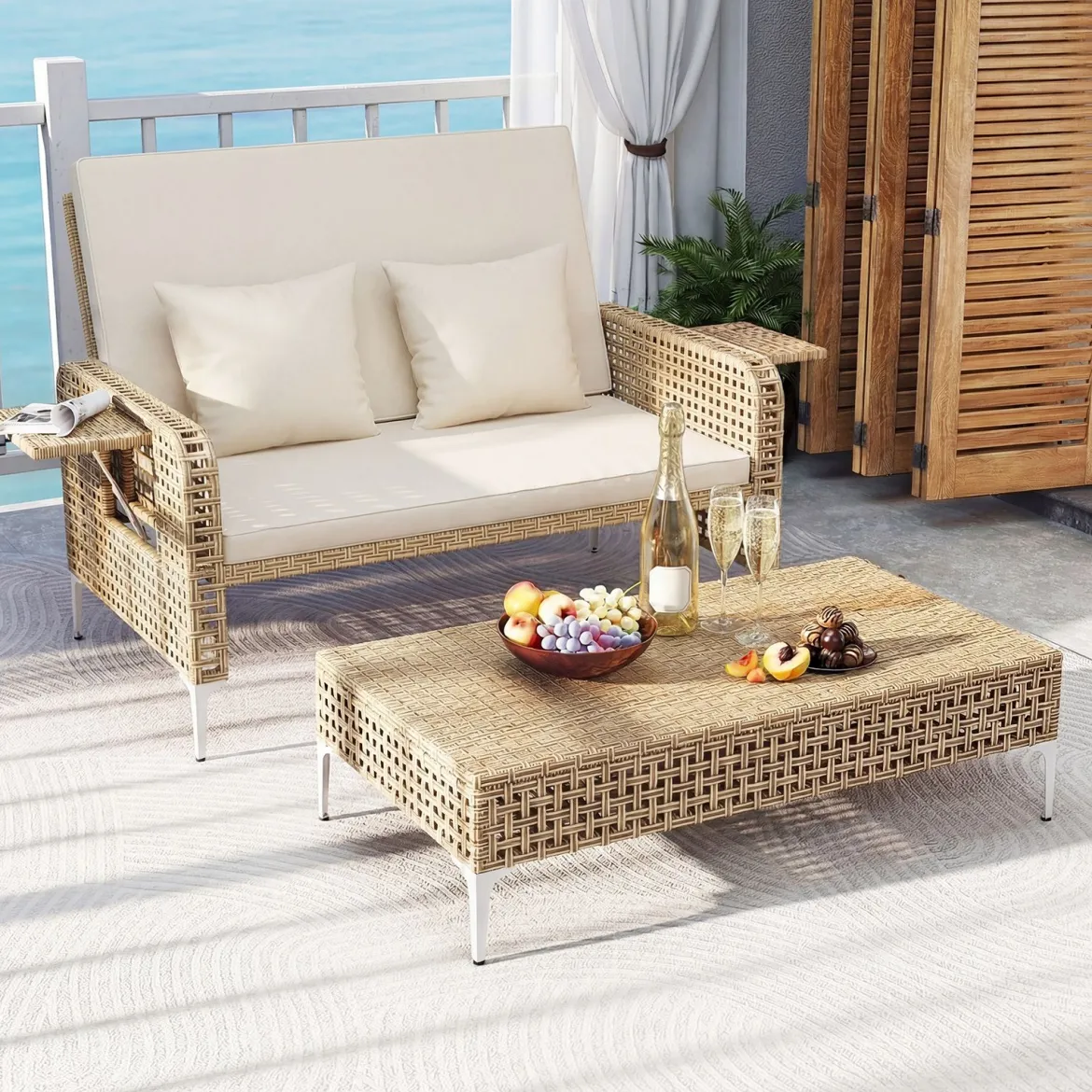 2-Sitzer-Schlafsofa Tagesbett mit Stauraum-Ottomane verstellbare Rückenlehne Beige