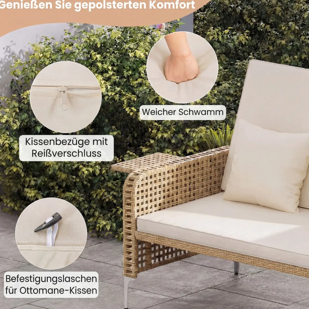 2-Sitzer-Schlafsofa Tagesbett mit Stauraum-Ottomane verstellbare Rückenlehne Beige