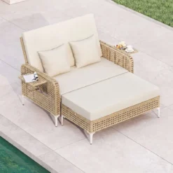 2-Sitzer-Schlafsofa Tagesbett mit Stauraum-Ottomane verstellbare Rückenlehne Beige