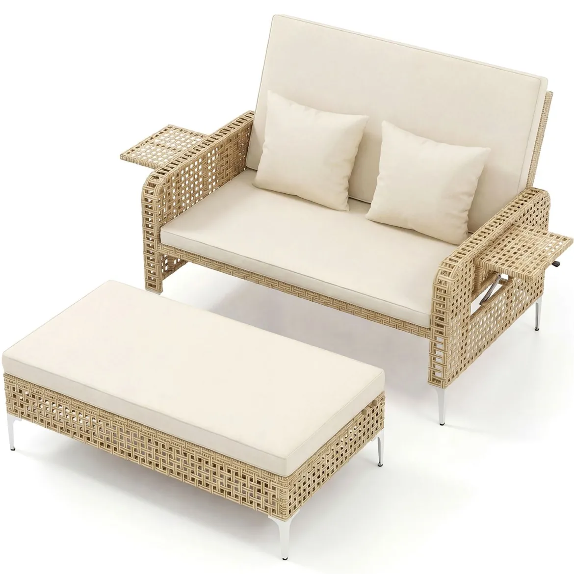2-Sitzer-Schlafsofa Tagesbett mit Stauraum-Ottomane verstellbare Rückenlehne Beige