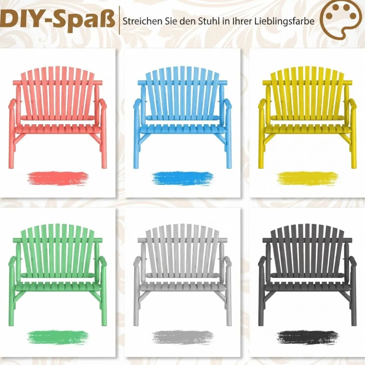 2-Sitzer Sitzbank mit Armlehnen Holz Gartenbank bis 300 kg Belastbar Balkonbank Natur