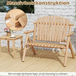 2-Sitzer Sitzbank mit Armlehnen Holz Gartenbank bis 300 kg Belastbar Balkonbank Natur