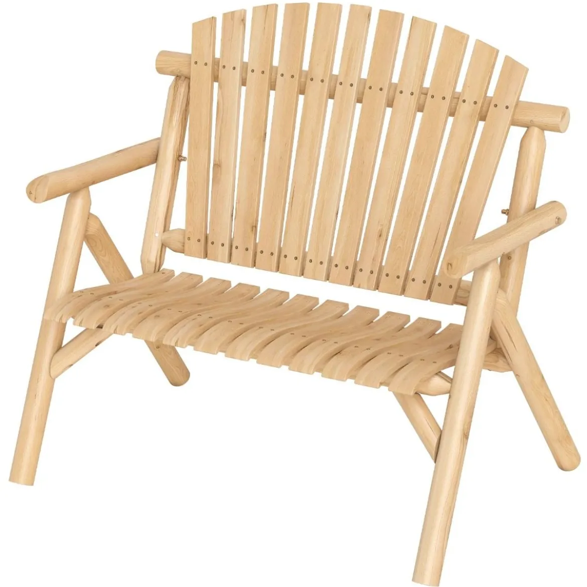 2-Sitzer Sitzbank mit Armlehnen Holz Gartenbank bis 300 kg Belastbar Balkonbank Natur