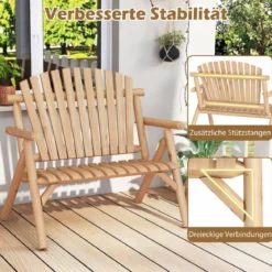 2-Sitzer Sitzbank mit Armlehnen Holz Gartenbank bis 300 kg Belastbar Balkonbank Natur