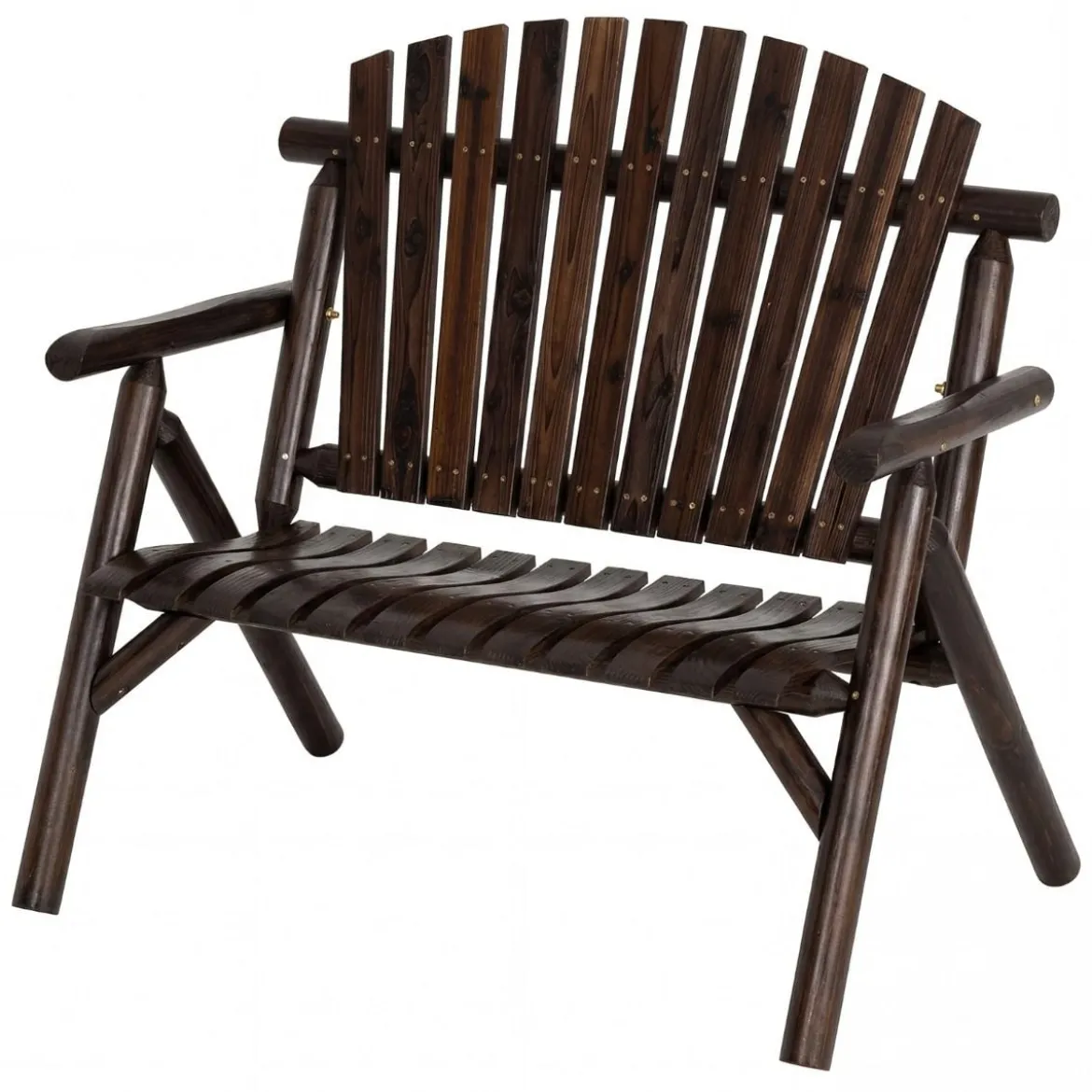 2-Sitzer Sitzbank mit Armlehnen Holz Gartenbank bis 300 kg Belastbar Balkonbank Braun