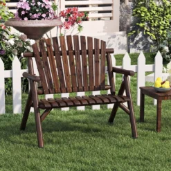 2-Sitzer Sitzbank mit Armlehnen Holz Gartenbank bis 300 kg Belastbar Balkonbank Braun