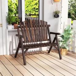 2-Sitzer Sitzbank mit Armlehnen Holz Gartenbank bis 300 kg Belastbar Balkonbank Braun