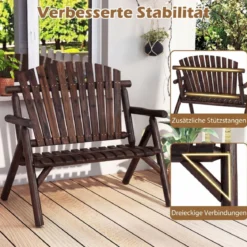 2-Sitzer Sitzbank mit Armlehnen Holz Gartenbank bis 300 kg Belastbar Balkonbank Braun