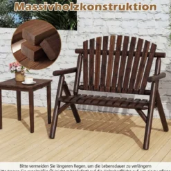 2-Sitzer Sitzbank mit Armlehnen Holz Gartenbank bis 300 kg Belastbar Balkonbank Braun