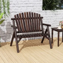 2-Sitzer Sitzbank mit Armlehnen Holz Gartenbank bis 300 kg Belastbar Balkonbank Braun