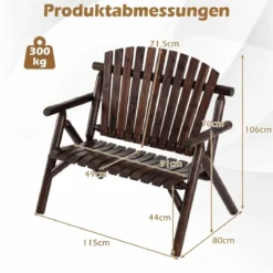 2-Sitzer Sitzbank mit Armlehnen Holz Gartenbank bis 300 kg Belastbar Balkonbank Braun