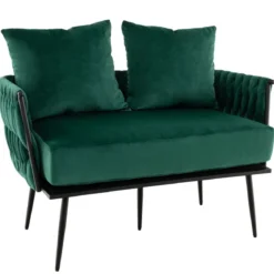 2-Sitzer Sofa aus Samt kleine Couch mit 2 Rückenkissen 109 x 61 x 65 cm Grün