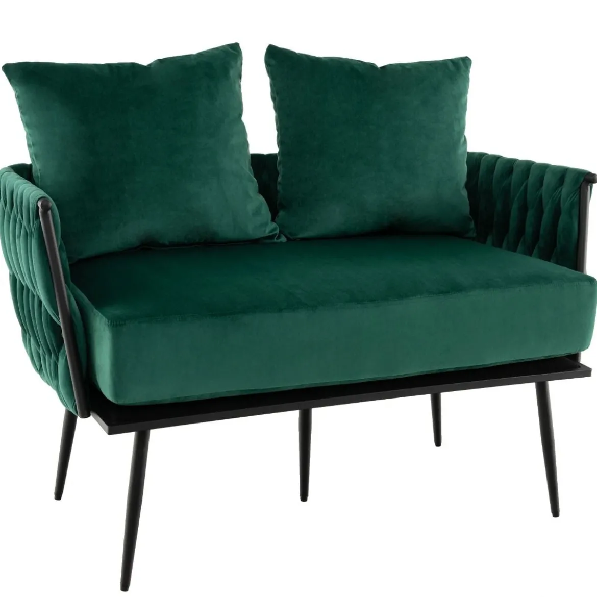 2-Sitzer Sofa aus Samt kleine Couch mit 2 Rückenkissen 109 x 61 x 65 cm Grün