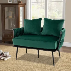 2-Sitzer Sofa aus Samt kleine Couch mit 2 Rückenkissen 109 x 61 x 65 cm Grün
