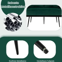 2-Sitzer Sofa aus Samt kleine Couch mit 2 Rückenkissen 109 x 61 x 65 cm Grün