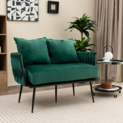 2-Sitzer Sofa aus Samt kleine Couch mit 2 Rückenkissen 109 x 61 x 65 cm Grün