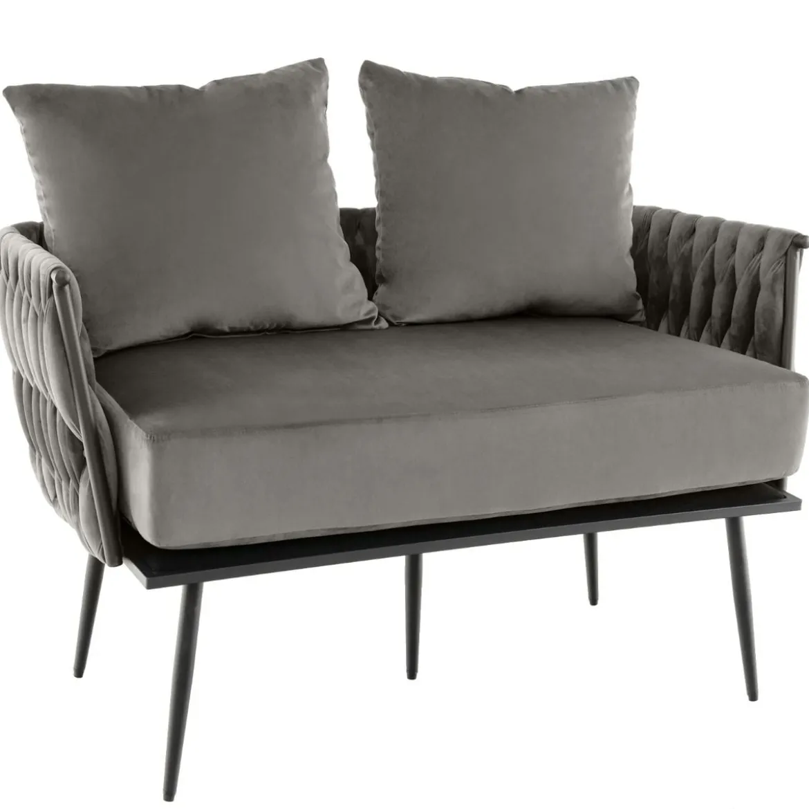 2-Sitzer Sofa aus Samt kleine Couch mit 2 Rückenkissen 109 x 61 x 65 cm Grau