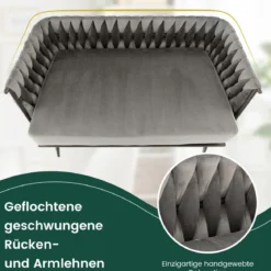 2-Sitzer Sofa aus Samt kleine Couch mit 2 Rückenkissen 109 x 61 x 65 cm Grau