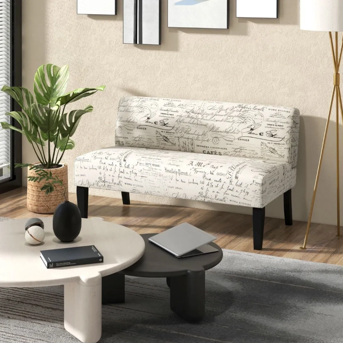 2-Sitzer Stoffsofa klein Couch mit Holzbeine Loungesofa gepolstertes Doppelsofa Sitzmöbel 121 x 66 x 78 cm Beige