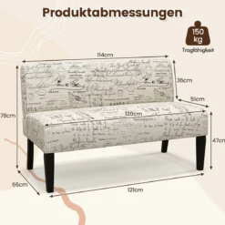 2-Sitzer Stoffsofa klein Couch mit Holzbeine Loungesofa gepolstertes Doppelsofa Sitzmöbel 121 x 66 x 78 cm Beige