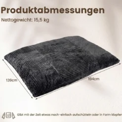 Sitzsack aus Cordstoff Riesiger Bean Bag mit Abnehmbarem Bezug 194 x 139 x 19 cm Dunkelgrau