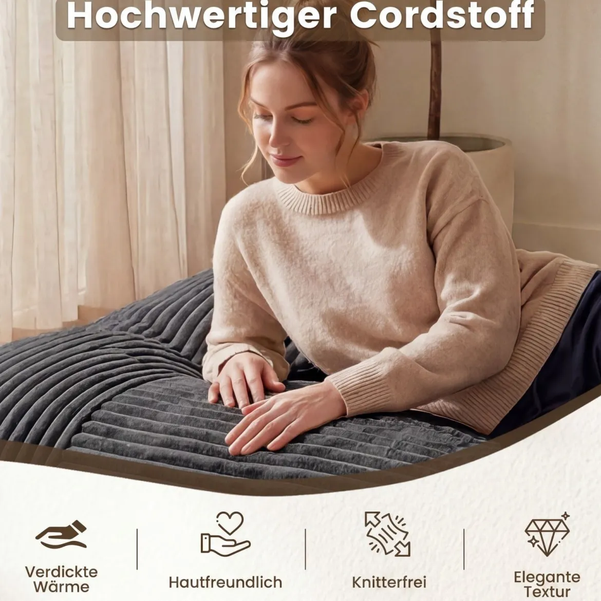 Sitzsack aus Cordstoff Riesiger Bean Bag mit Abnehmbarem Bezug 194 x 139 x 19 cm Dunkelgrau