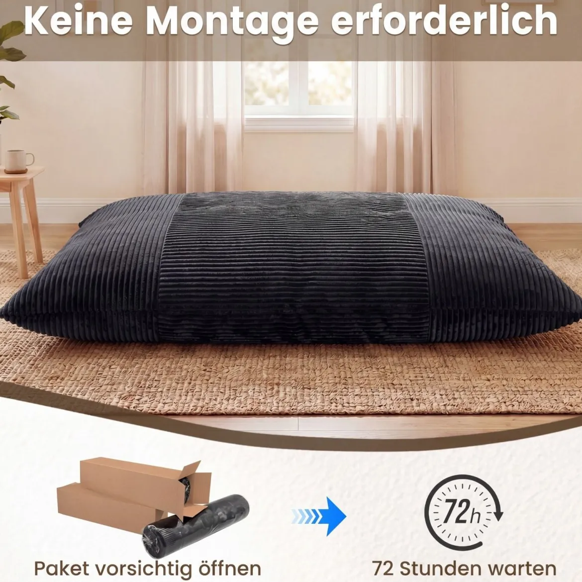 Sitzsack aus Cordstoff Riesiger Bean Bag mit Abnehmbarem Bezug 194 x 139 x 19 cm Dunkelgrau