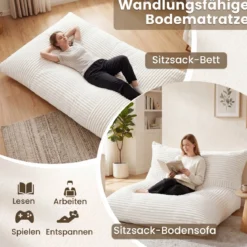 Sitzsack aus Cordstoff Riesiger Bean Bag mit Abnehmbarem Bezug 194 x 139 x 19 cm Beige
