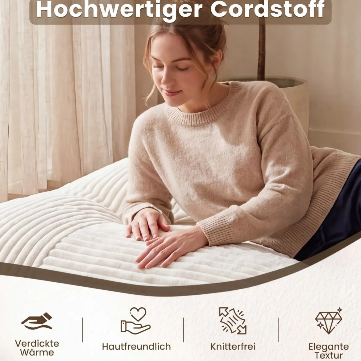 Sitzsack aus Cordstoff Riesiger Bean Bag mit Abnehmbarem Bezug 194 x 139 x 19 cm Beige